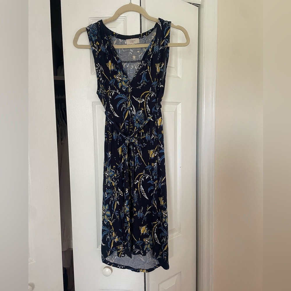 LOFT knit optional tie waist Floral Sleeveless Dress